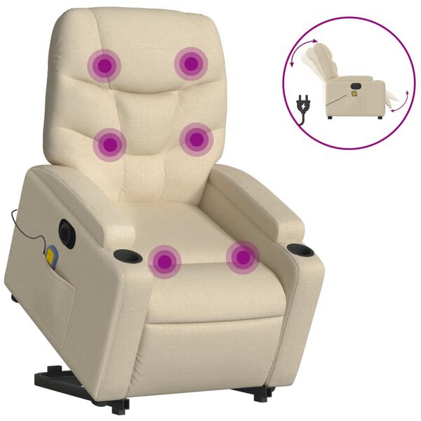 vidaXL Sill&oacute;n de masaje el&eacute;ctrico reclinable elevable tela crema
