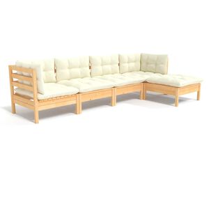 vidaXL Muebles de jard&iacute;n 5 piezas cojines madera de pino crema