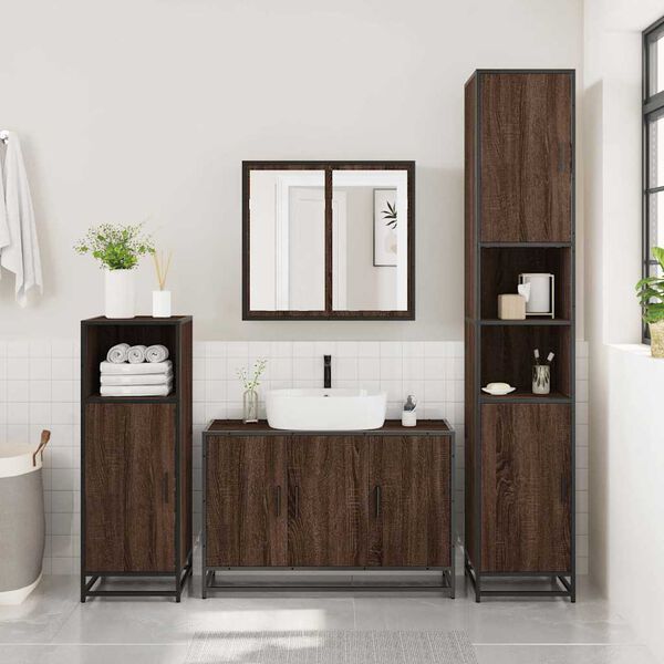 vidaXL Set de muebles baño 3 pzas madera contrachapada roble marrón