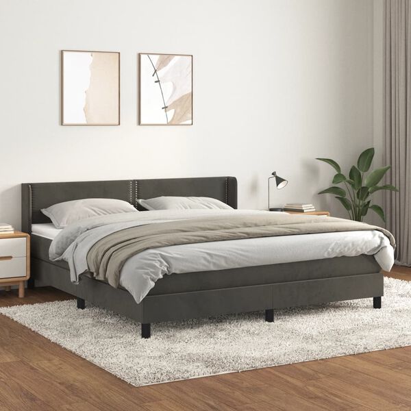 vidaXL Cama box spring con colch&oacute;n terciopelo gris oscuro 180x200 cm