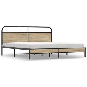 vidaXL Estructura de cama sin colch&oacute;n metal roble ahumado 183x213 cm