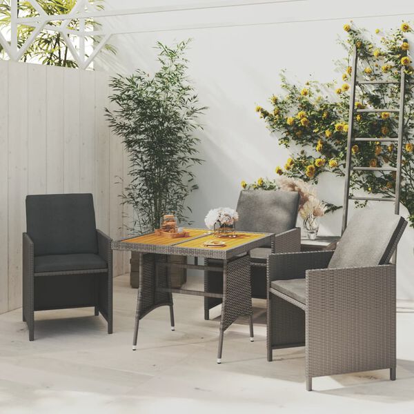 vidaXL Mesa de jardín ratán sintético y acacia maciza gris 70x70x72 cm