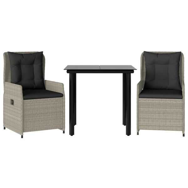 vidaXL Set comedor de jardín 3 pzas cojines ratán sintético gris claro