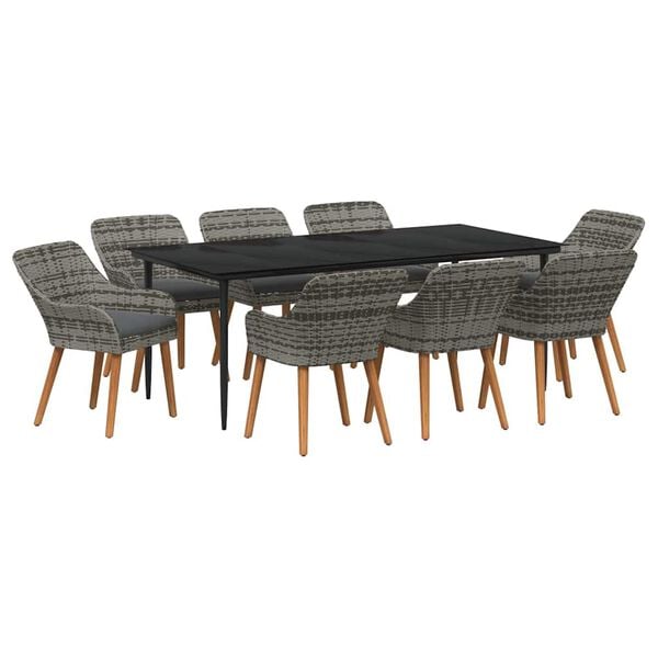 vidaXL Conjunto de Comedor de Jard&iacute;n 9 pcs Gris rat&aacute;n sint&eacute;tico
