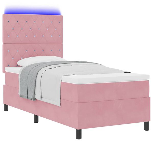 vidaXL Cama Box Spring LED con colch&oacute;n Rosa 100 x 200 cm tela