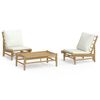 vidaXL Set de muebles de jard&iacute;n 3 piezas bamb&uacute; y cojines blanco crema