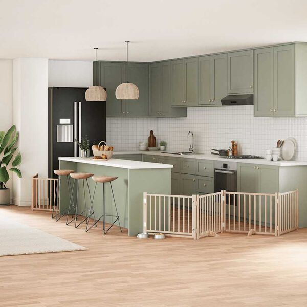 vidaXL Puerta para perros plegable 8 paneles madera de &aacute;lamo 640 cm