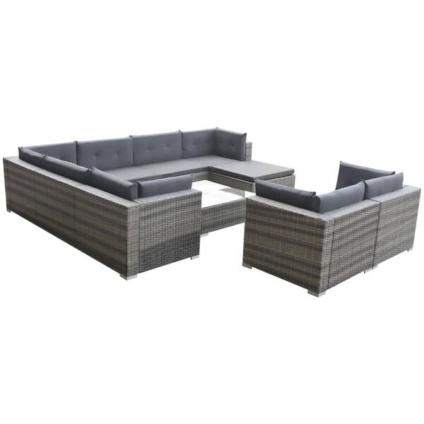 vidaXL Set de muebles de jardín 10 pzas y cojines ratán sintético gris