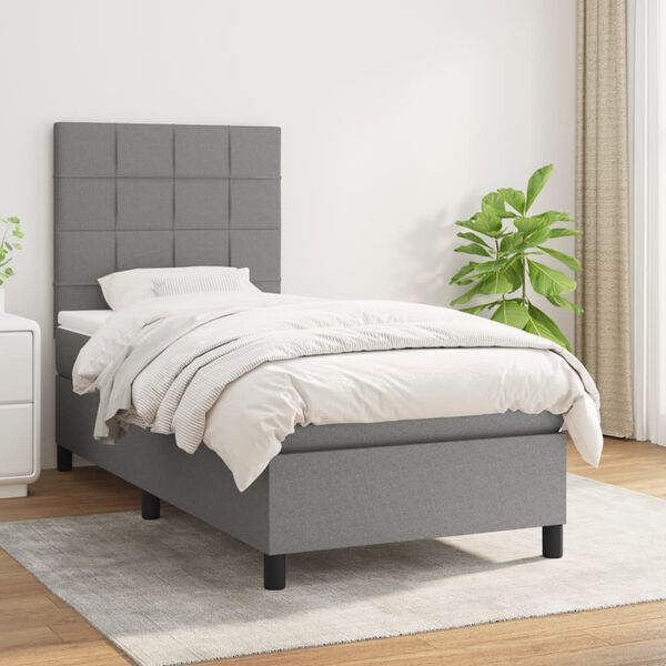 vidaXL Cama box spring con colch&oacute;n tela gris oscuro 90x200 cm
