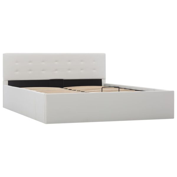 vidaXL Cama canap&eacute; hidr&aacute;ulica cuero sint&eacute;tico blanco 140x200 cm