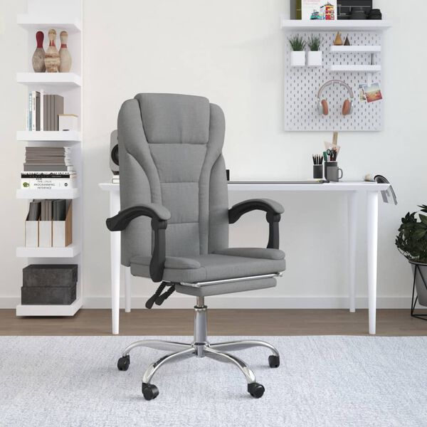 vidaXL Silla de oficina reclinable de tela gris claro