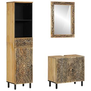 vidaXL Conjunto de muebles de ba&ntilde;o 3 piezas madera maciza de mango