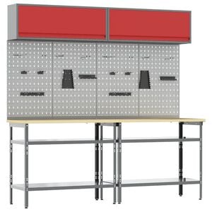 vidaXL Conjunto de banco de trabajo 8 uds. Rojo y Gris