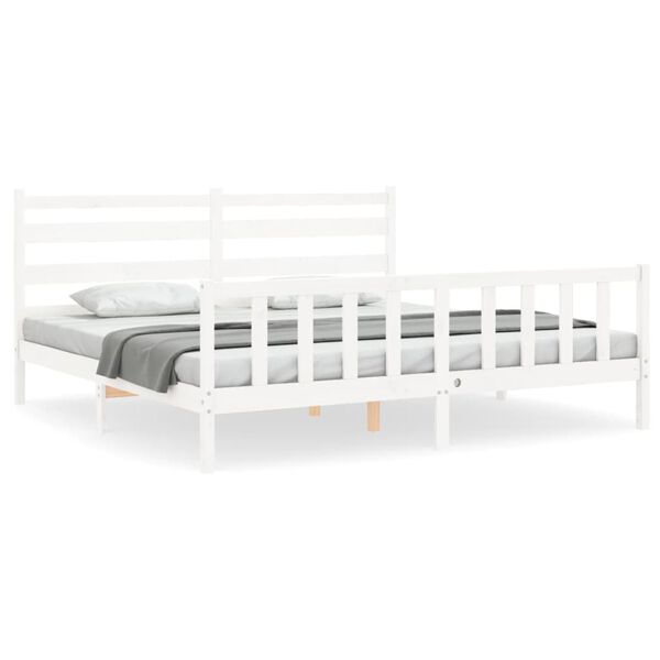 vidaXL Estructura de cama con cabecero madera maciza blanco 180x200 cm
