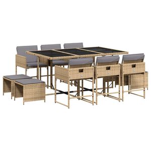 vidaXL Set comedor de jard&iacute;n 11 pzas con cojines rat&aacute;n sint&eacute;tico beige