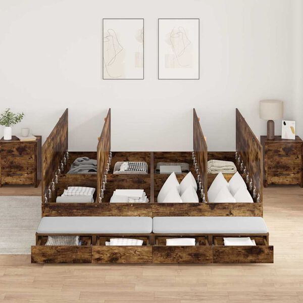 vidaXL Cama con almacenamiento con cajón Roble ahumado 180 cm