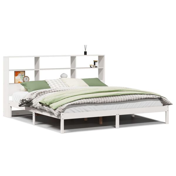 vidaXL Cama con estanter&iacute;a sin colch&oacute;n madera maciza blanca 200x200 cm