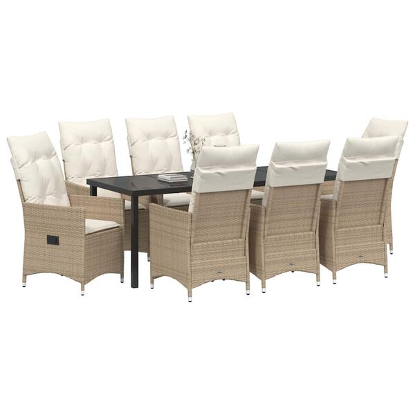 vidaXL Conjunto de Comedor de Jard&iacute;n 9 pcs Beige rat&aacute;n sint&eacute;tico