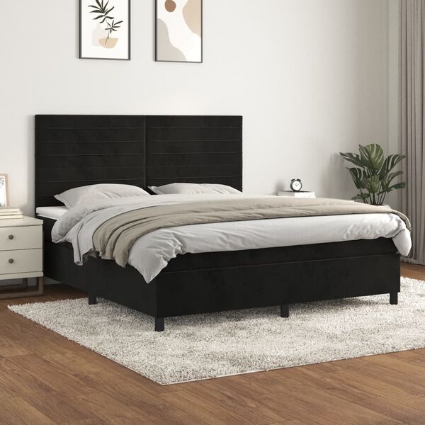 vidaXL Cama box spring con colch&oacute;n terciopelo negro 160x200 cm