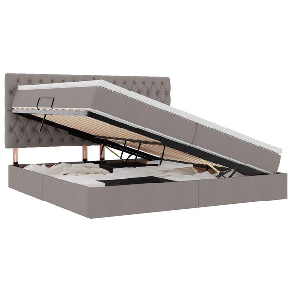 vidaXL Cama con almacenamiento y LED Taup&eacute; 200 x 200 cm Poli&eacute;ster