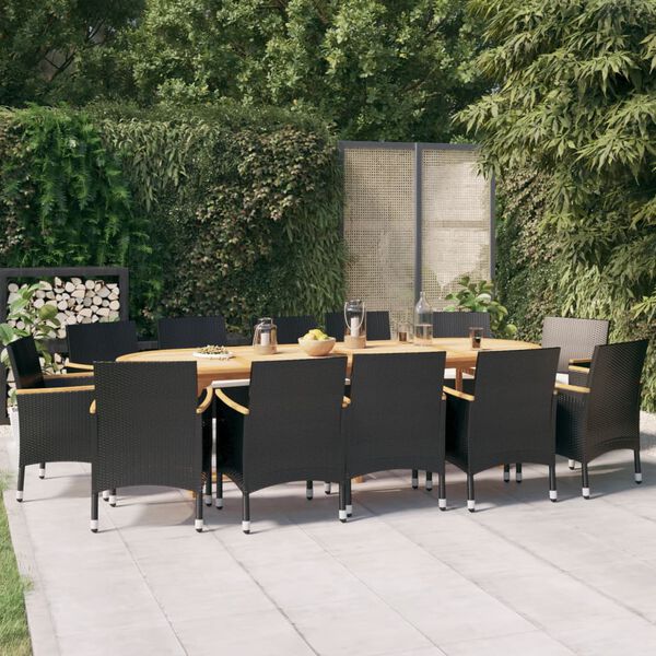 vidaXL Juego de comedor de jard&iacute;n 13 piezas con cojines negro
