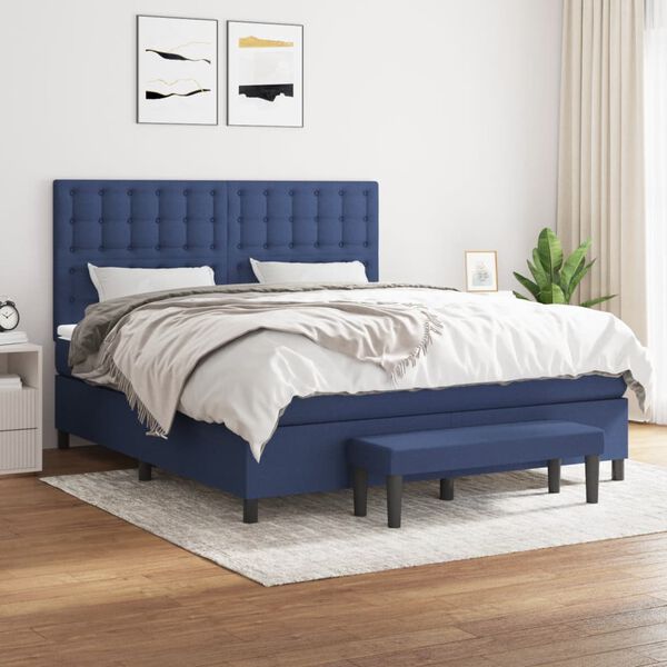 vidaXL Cama box spring con colch&oacute;n tela azul 160x200 cm