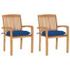 vidaXL Sillas de jard&iacute;n 2 uds madera maciza de teca con cojines azules