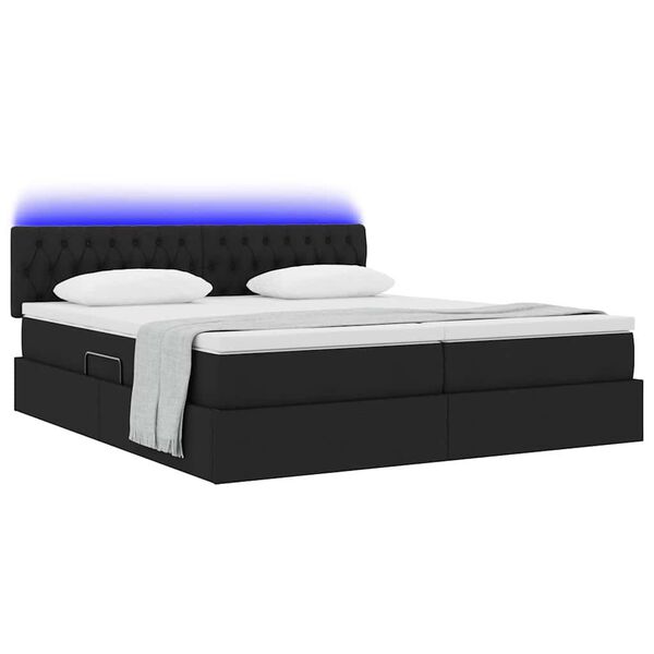 vidaXL Cama con tira de luces LED con cabecera Negro 180 x 200 cm tela