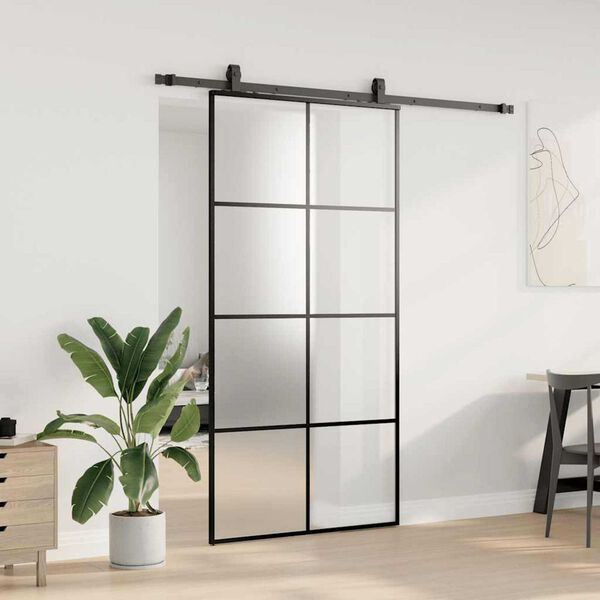 vidaXL Puerta corredera set herrajes negra 102,5x205 cm ESG vidrio