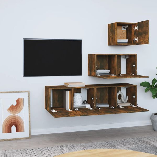 vidaXL Set de muebles de TV 4 pzas madera contrachapada roble ahumado