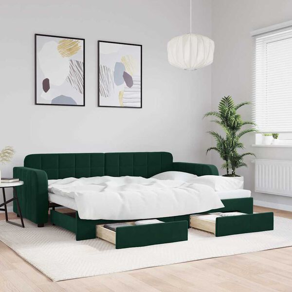 vidaXL Sof&aacute; cama nido con cajones terciopelo verde oscuro 80x200 cm