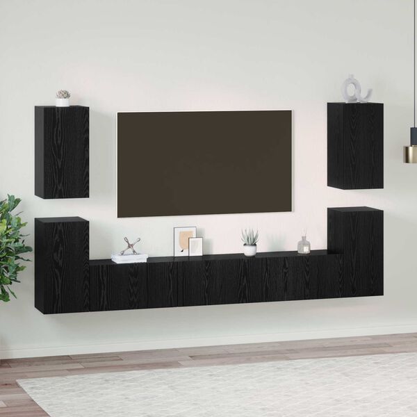 vidaXL Conjunto de mueble de TV Roble Negro Madera de ingenier&iacute;a