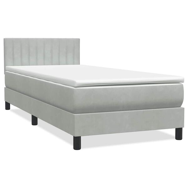 vidaXL Cama box spring con colch&oacute;n y LED terciopelo gris claro 90x210 cm