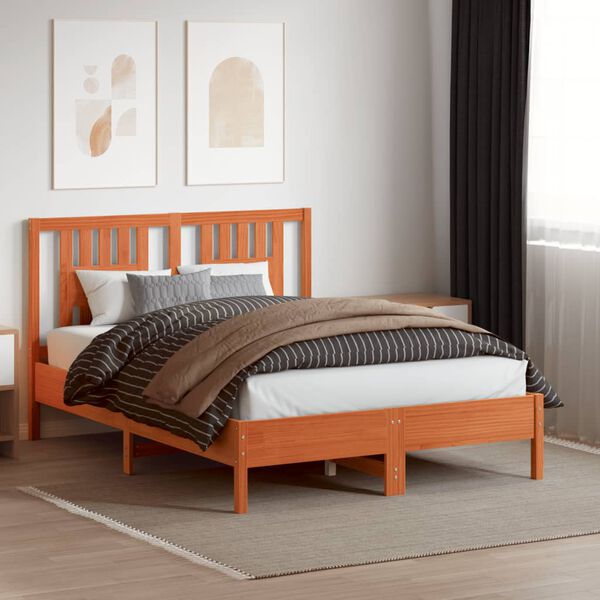 vidaXL Cabecero de cama madera maciza de pino marr&oacute;n cera 140 cm