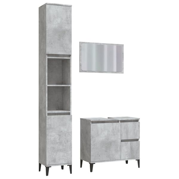 vidaXL Set muebles de ba&ntilde;o 3 piezas madera contrachapada gris hormig&oacute;n