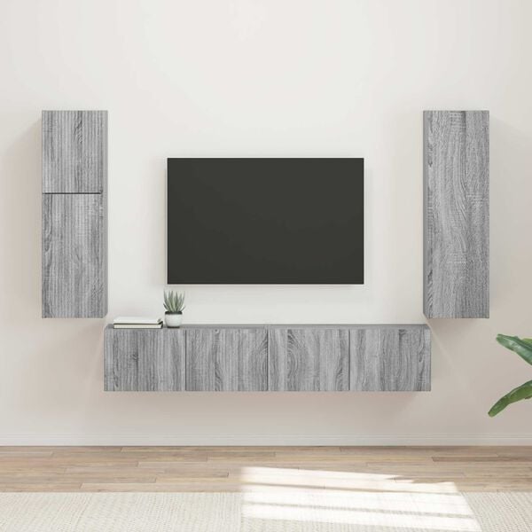 vidaXL Conjunto de mueble de TV 4 pcs Gris Sonoma Madera de ingenier&iacute;a