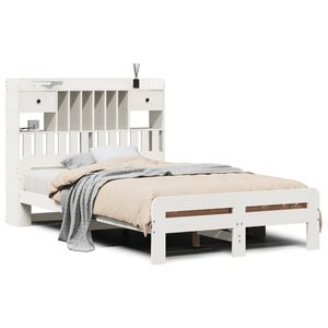 vidaXL Cama con estanter&iacute;a sin colch&oacute;n madera maciza blanca 135x190 cm