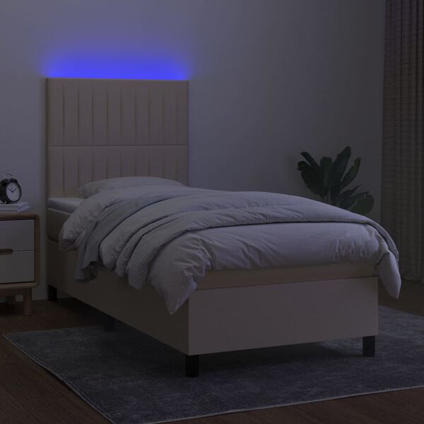 vidaXL Cama box spring colch&oacute;n y luces LED tela color crema 90x190 cm