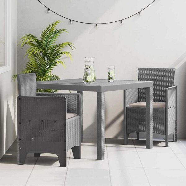 vidaXL Conjunto de Comedor de Jardín 3 pcs Gris Claro Ratan Polt