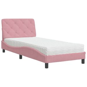 vidaXL Cama con colch&oacute;n terciopelo rosa 90x190 cm
