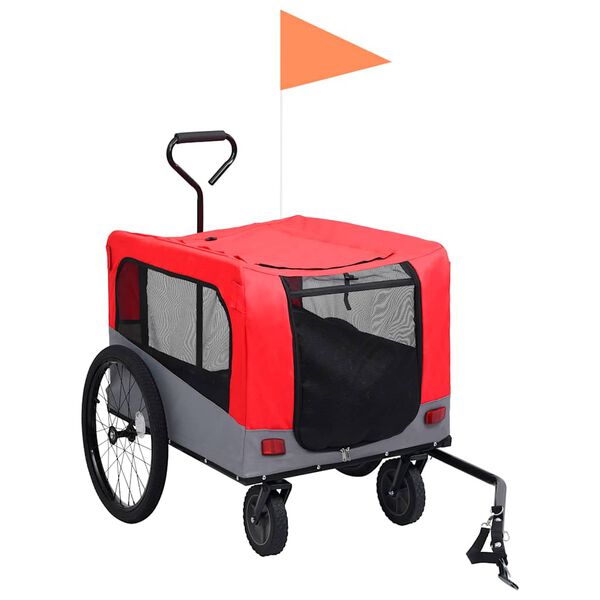 vidaXL Remolque de bicicleta para mascotas cochecito 2 en 1 rojo gris