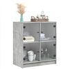 vidaXL Armario auxiliar puertas de vidrio gris hormigón 68x37x75,5 cm