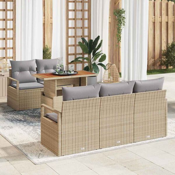 vidaXL Conjunto de sof&aacute; de jard&iacute;n con coj&iacute;n 6 pcs beige y gris claro