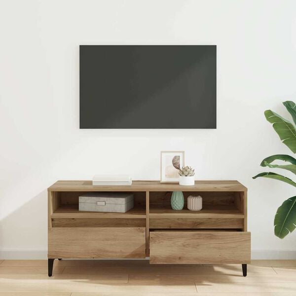 vidaXL Gabinete de TV con caj&oacute;n Roble artesanal 100 x 34,5 x 44,5 cm