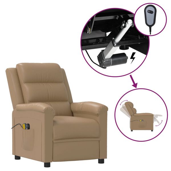 vidaXL Sill&oacute;n de masaje el&eacute;ctrico cuero sint&eacute;tico color capuchino