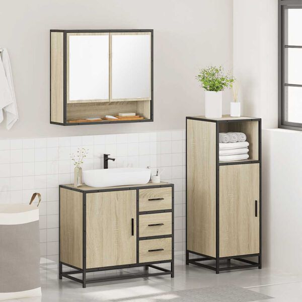 vidaXL Set de muebles de baño 3 pzas madera contrachapada roble Sonoma