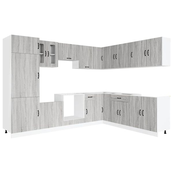 vidaXL Mueble cocina Kalmar sonoma gris 14 pzas madera contrachapada