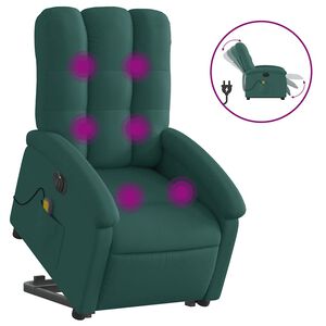 vidaXL Sill&oacute;n masaje el&eacute;ctrico reclinable elevable tela verde oscuro
