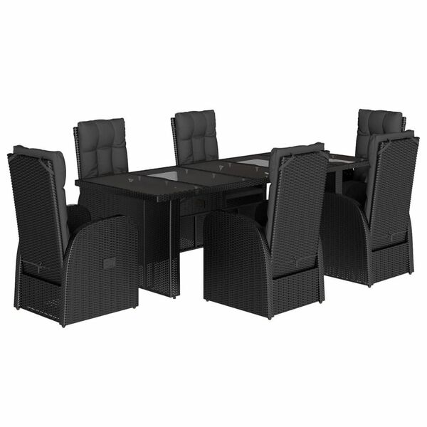 vidaXL Set de comedor de jard&iacute;n 7 pzas y cojines rat&aacute;n sint&eacute;tico negro
