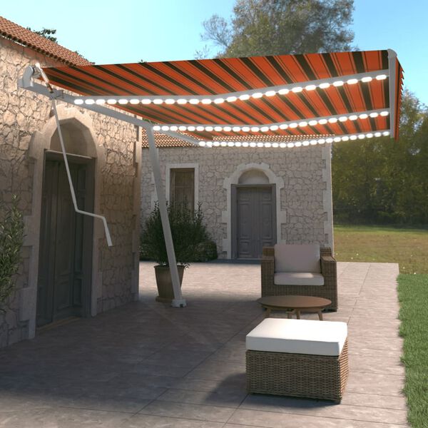 vidaXL Toldo autom&aacute;tico LED sensor de viento naranja marr&oacute;n 600x350 cm